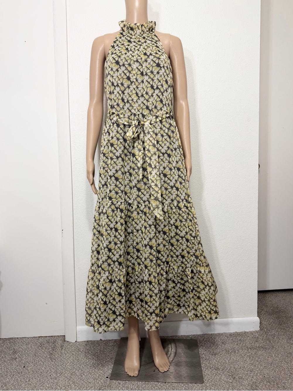 Banana Republic Yellow and Black Floral Halter Maxi Dress Size XS